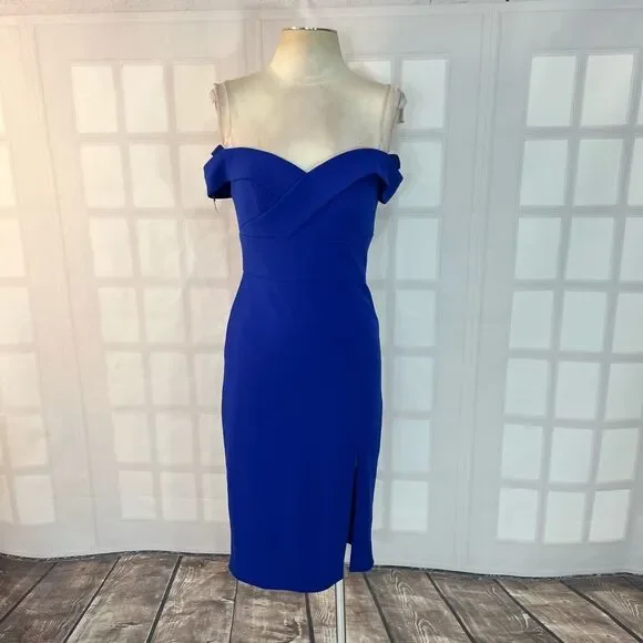 Aiden Mattox royal blue off the shoulder side slit sheath dress size 2 - Picture 3 of 14